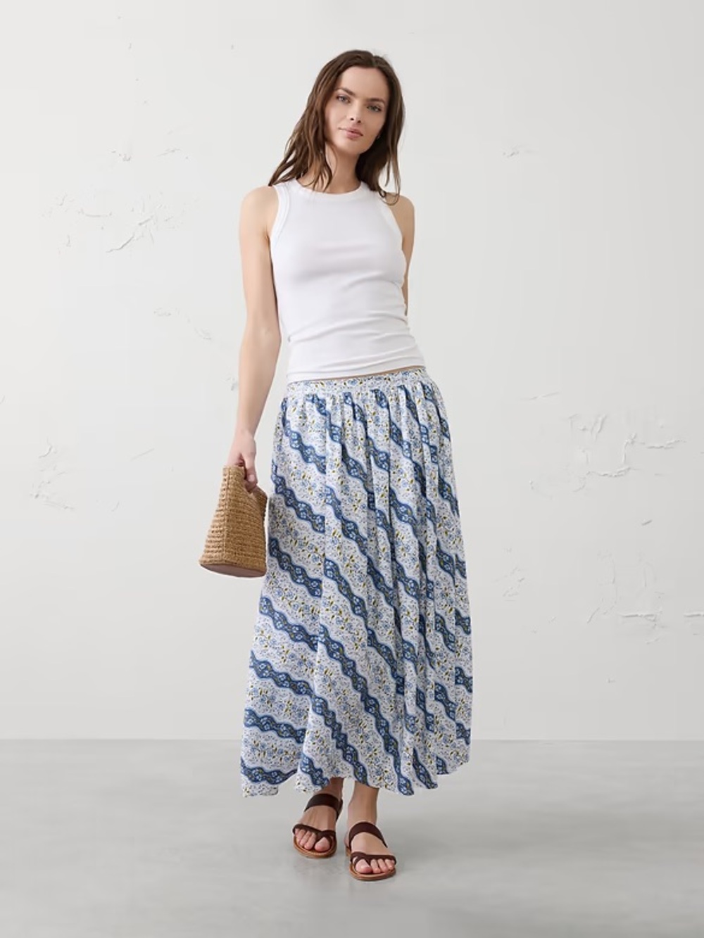 Banana Republic Blue and White Printed Maxi Skirt
